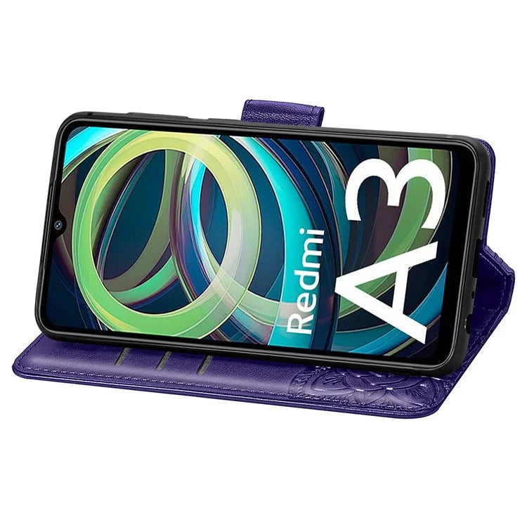 For Xiaomi Redmi A3 / Poco C61 4G Cellphone Stand Case Imprinted Pattern PU Leather Phone Cover