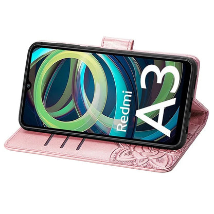 For Xiaomi Redmi A3 / Poco C61 4G Cellphone Stand Case Imprinted Pattern PU Leather Phone Cover