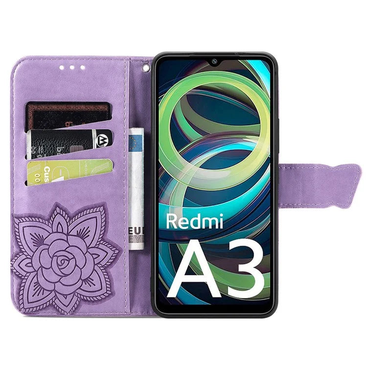 For Xiaomi Redmi A3 / Poco C61 4G Cellphone Stand Case Imprinted Pattern PU Leather Phone Cover