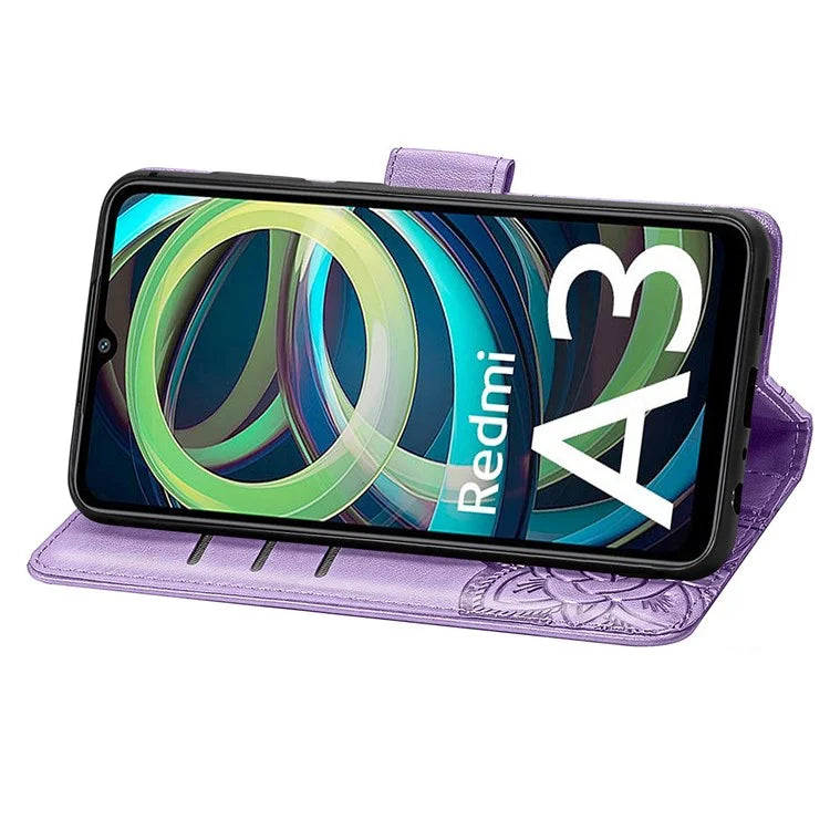 For Xiaomi Redmi A3 / Poco C61 4G Cellphone Stand Case Imprinted Pattern PU Leather Phone Cover