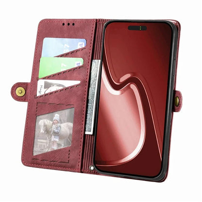 For iPhone 15 Pro Max Case Geometry Leather Zipper Wallet Phone Cover with Wrist Strap