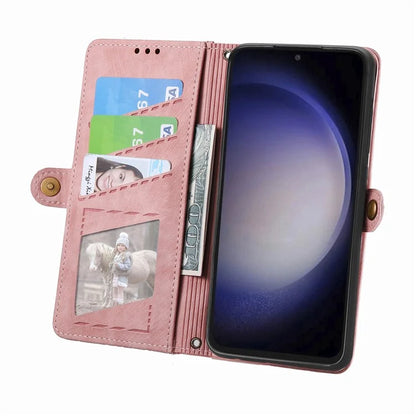 For Samsung Galaxy S23 FE Case Geometry PU Leather Zipper Pocket Phone Cover