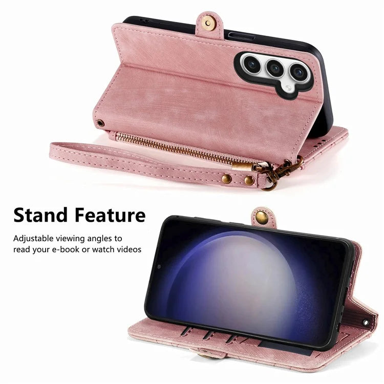 For Samsung Galaxy S23 FE Case Geometry PU Leather Zipper Pocket Phone Cover