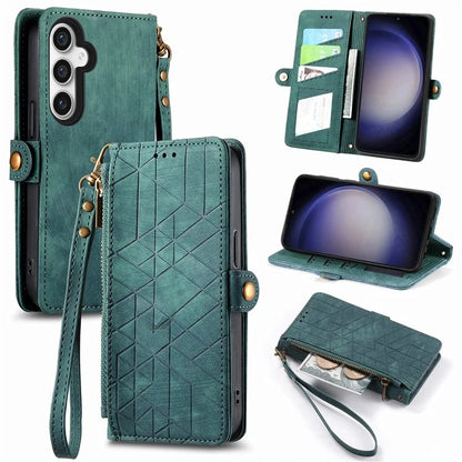 For Samsung Galaxy S23 FE Case Geometry PU Leather Zipper Pocket Phone Cover