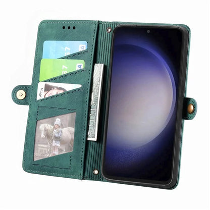 For Samsung Galaxy S23 FE Case Geometry PU Leather Zipper Pocket Phone Cover