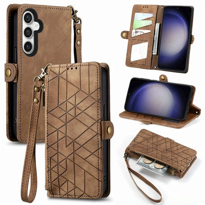For Samsung Galaxy S23 FE Case Geometry PU Leather Zipper Pocket Phone Cover