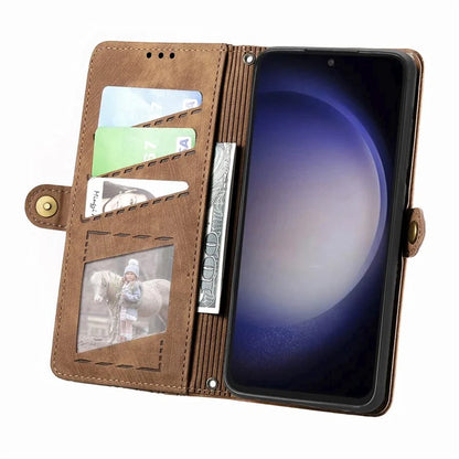 For Samsung Galaxy S23 FE Case Geometry PU Leather Zipper Pocket Phone Cover