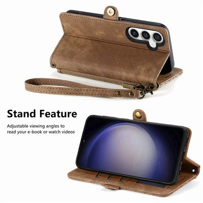 For Samsung Galaxy S23 FE Case Geometry PU Leather Zipper Pocket Phone Cover