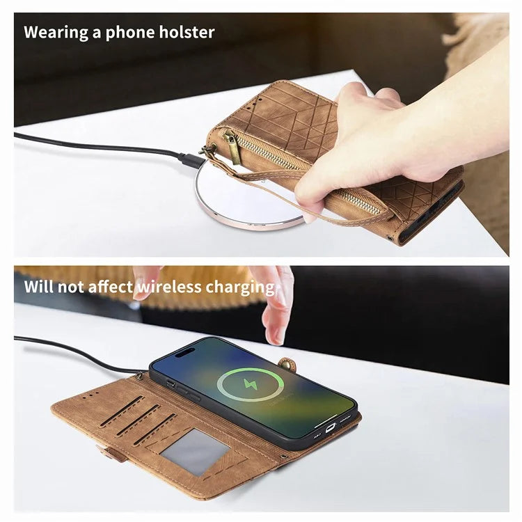 For Samsung Galaxy S23 FE Case Geometry PU Leather Zipper Pocket Phone Cover