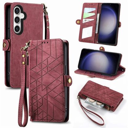 For Samsung Galaxy S23 FE Case Geometry PU Leather Zipper Pocket Phone Cover