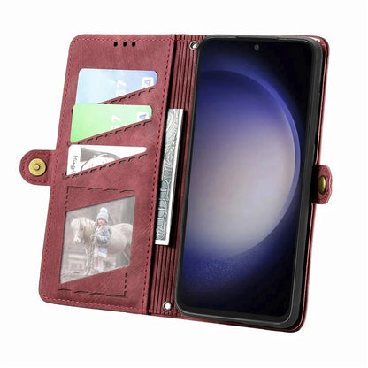 For Samsung Galaxy S23 FE Case Geometry PU Leather Zipper Pocket Phone Cover