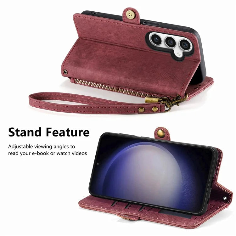 For Samsung Galaxy S23 FE Case Geometry PU Leather Zipper Pocket Phone Cover