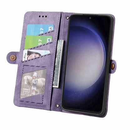 For Samsung Galaxy S23 FE Case Geometry PU Leather Zipper Pocket Phone Cover