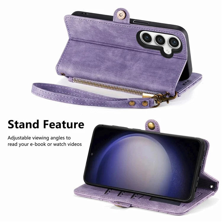 For Samsung Galaxy S23 FE Case Geometry PU Leather Zipper Pocket Phone Cover