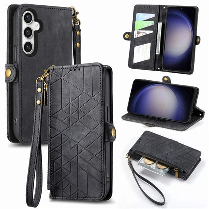 For Samsung Galaxy S23 FE Case Geometry PU Leather Zipper Pocket Phone Cover