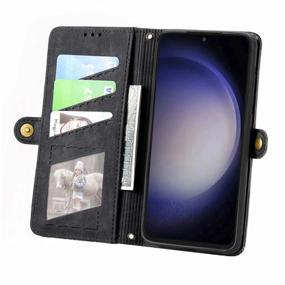 For Samsung Galaxy S23 FE Case Geometry PU Leather Zipper Pocket Phone Cover