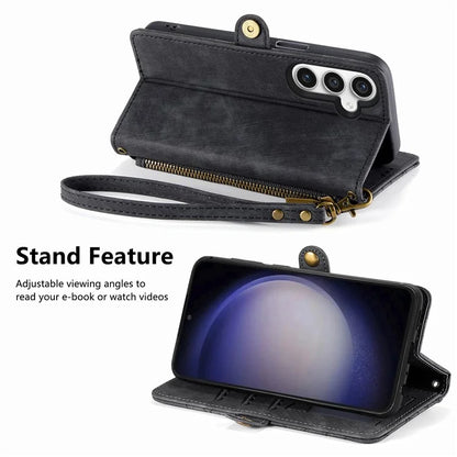 For Samsung Galaxy S23 FE Case Geometry PU Leather Zipper Pocket Phone Cover