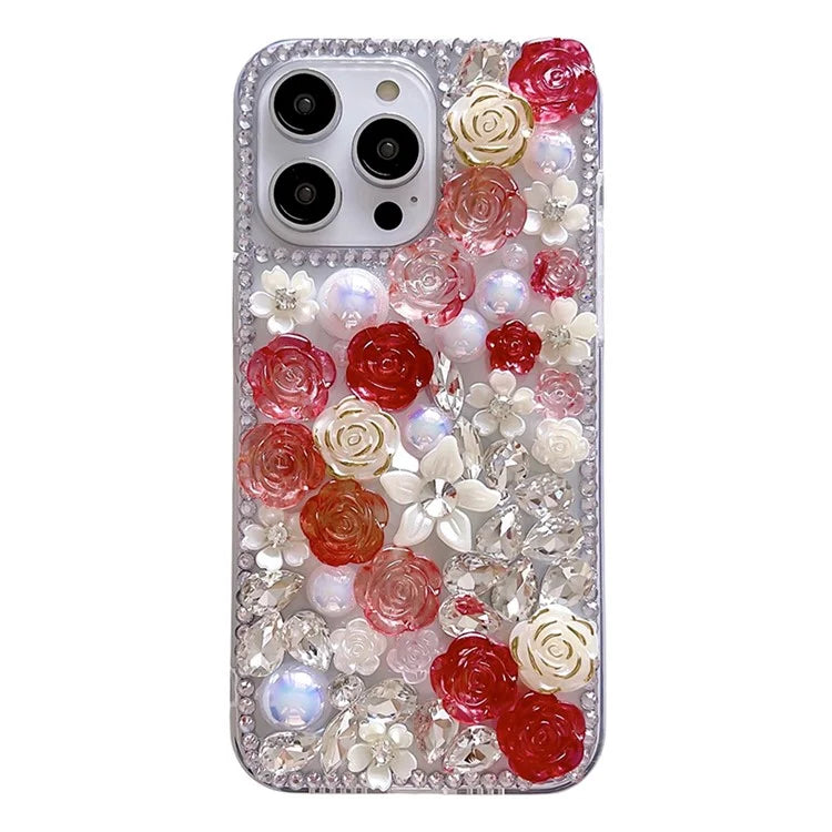 For iPhone 12 Pro Max TPU Case Rose Rhinestone Decor Shockproof Phone Cover