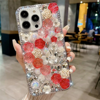 For iPhone 12 Pro Max TPU Case Rose Rhinestone Decor Shockproof Phone Cover