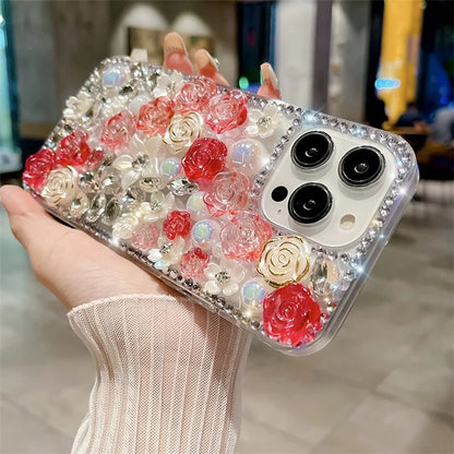 For iPhone 12 Pro Max TPU Case Rose Rhinestone Decor Shockproof Phone Cover