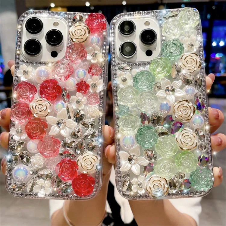 For iPhone 12 Pro Max TPU Case Rose Rhinestone Decor Shockproof Phone Cover