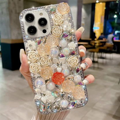 For iPhone 12 Pro Max TPU Case Rose Rhinestone Decor Shockproof Phone Cover