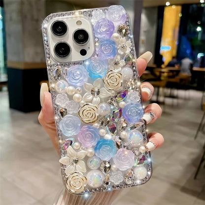For iPhone 12 Pro Max TPU Case Rose Rhinestone Decor Shockproof Phone Cover