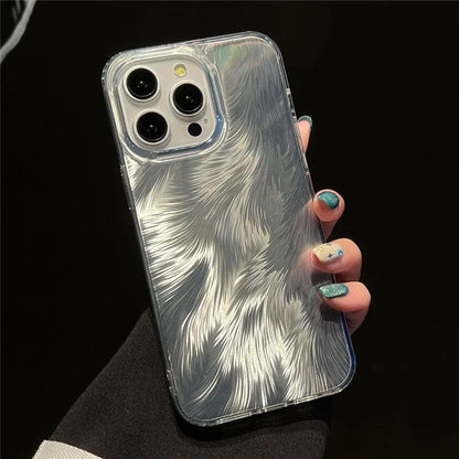 For iPhone 12 / 12 Pro Case PC+TPU Phone Cover Gradient Lacquered Feather Pattern