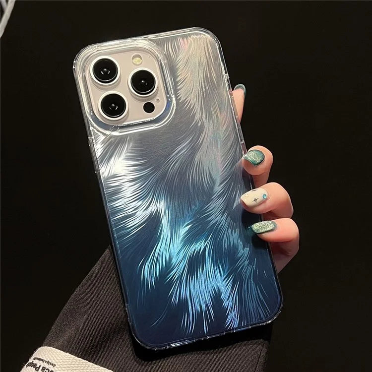 For iPhone 13 Pro Case Lacquered Exquisite Feather PC+TPU Protective Phone Cover