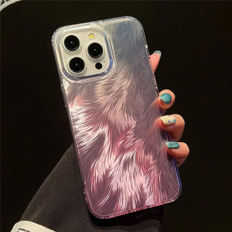 For iPhone 13 Pro Case Lacquered Exquisite Feather PC+TPU Protective Phone Cover