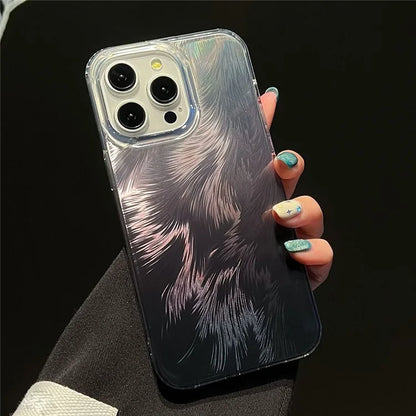 For iPhone 15 Pro Max Case PC+TPU Anti-drop Phone Cover Gradient Feather Pattern