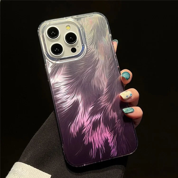 For iPhone 15 Pro Max Case PC+TPU Anti-drop Phone Cover Gradient Feather Pattern