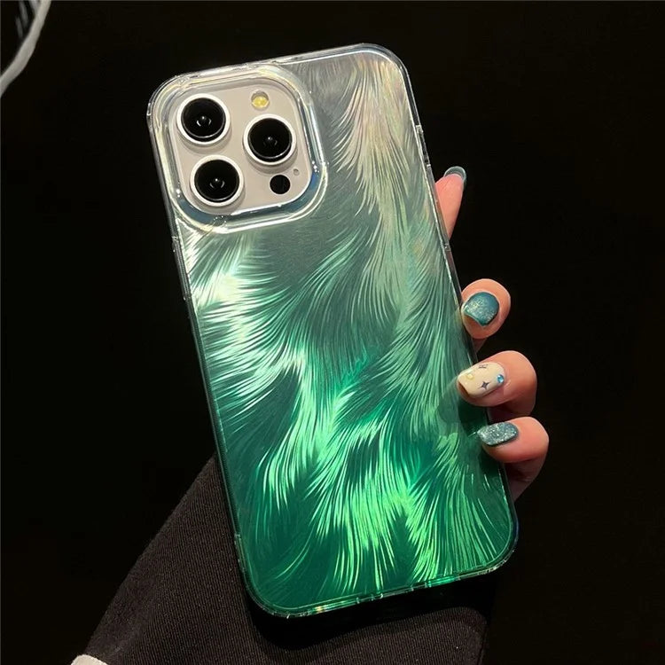 For iPhone 15 Pro Max Case PC+TPU Anti-drop Phone Cover Gradient Feather Pattern