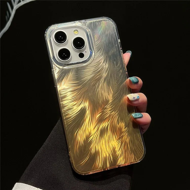 For iPhone 15 Pro Max Case PC+TPU Anti-drop Phone Cover Gradient Feather Pattern