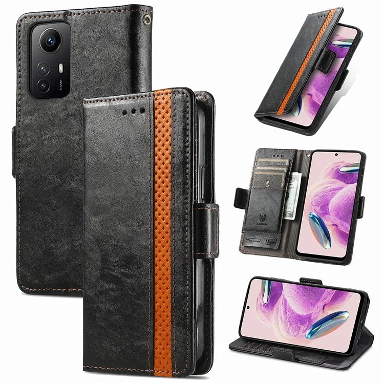 CASENEO 002 Series For Xiaomi Redmi Note 12S 4G PU Leather Case RFID Blocking Stand Phone Cover