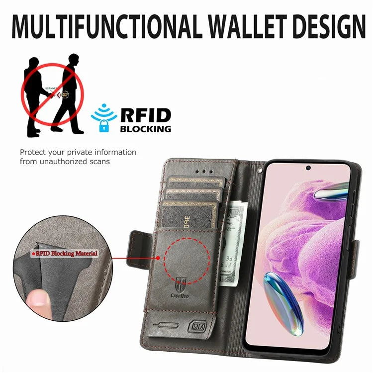 CASENEO 002 Series For Xiaomi Redmi Note 12S 4G PU Leather Case RFID Blocking Stand Phone Cover