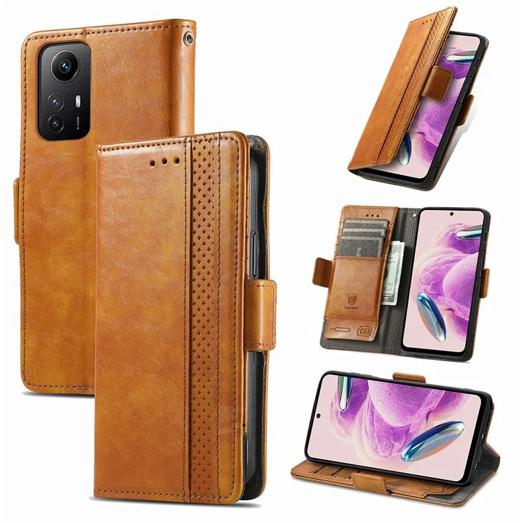 CASENEO 002 Series For Xiaomi Redmi Note 12S 4G PU Leather Case RFID Blocking Stand Phone Cover