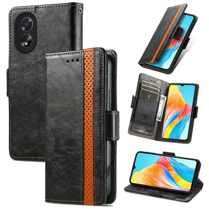 CASENEO 002 Series For Oppo A38 4G / A18 4G Case PU Leather RFID Blocking Wallet Phone Cover