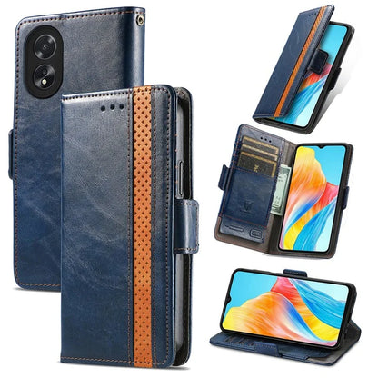 CASENEO 002 Series For Oppo A38 4G / A18 4G Case PU Leather RFID Blocking Wallet Phone Cover