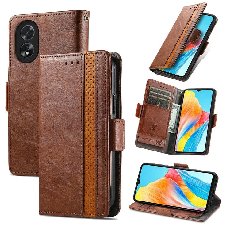 CASENEO 002 Series For Oppo A38 4G / A18 4G Case PU Leather RFID Blocking Wallet Phone Cover