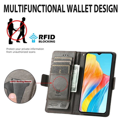 CASENEO 002 Series For Oppo A38 4G / A18 4G Case PU Leather RFID Blocking Wallet Phone Cover