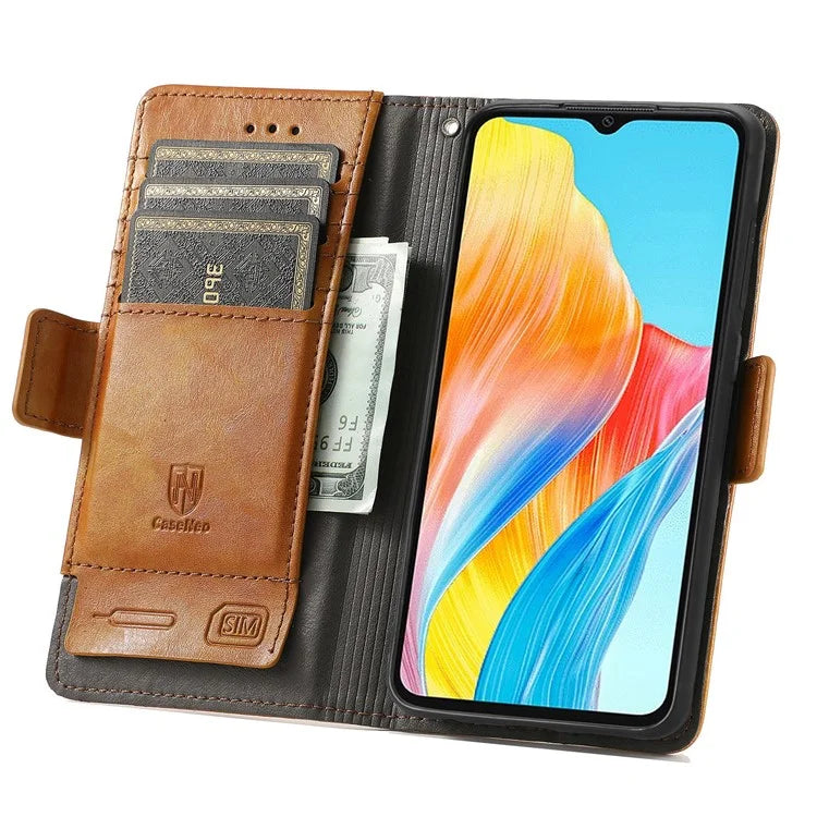 CASENEO 002 Series For Oppo A38 4G / A18 4G Case PU Leather RFID Blocking Wallet Phone Cover