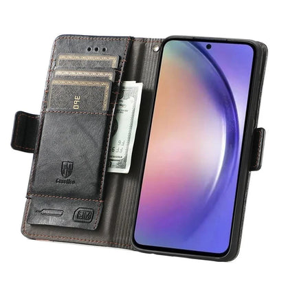 CASENEO 002 Series For Samsung Galaxy A55 5G Shockproof PU Leather Wallet Stand Phone Case RFID Blocking Phone Cover
