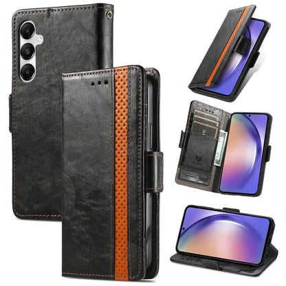 CASENEO 002 Series For Samsung Galaxy A55 5G Shockproof PU Leather Wallet Stand Phone Case RFID Blocking Phone Cover