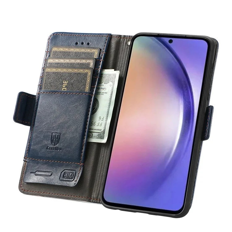 CASENEO 002 Series For Samsung Galaxy A55 5G Shockproof PU Leather Wallet Stand Phone Case RFID Blocking Phone Cover