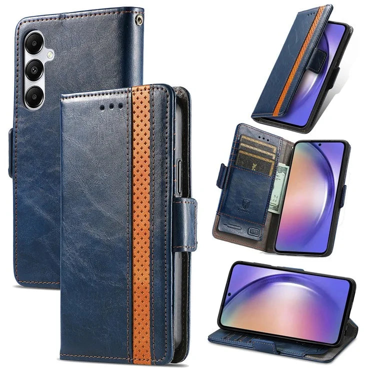 CASENEO 002 Series For Samsung Galaxy A55 5G Shockproof PU Leather Wallet Stand Phone Case RFID Blocking Phone Cover