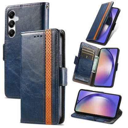 CASENEO 002 Series For Samsung Galaxy A55 5G Shockproof PU Leather Wallet Stand Phone Case RFID Blocking Phone Cover