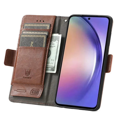 CASENEO 002 Series For Samsung Galaxy A55 5G Shockproof PU Leather Wallet Stand Phone Case RFID Blocking Phone Cover