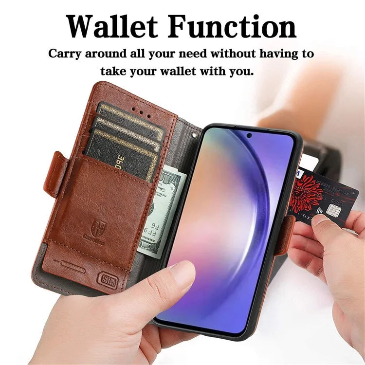 CASENEO 002 Series For Samsung Galaxy A55 5G Shockproof PU Leather Wallet Stand Phone Case RFID Blocking Phone Cover