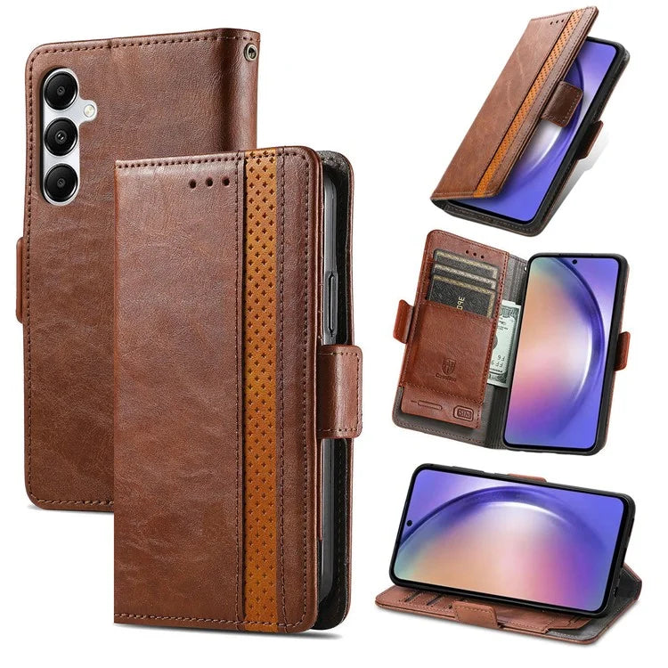 CASENEO 002 Series For Samsung Galaxy A55 5G Shockproof PU Leather Wallet Stand Phone Case RFID Blocking Phone Cover